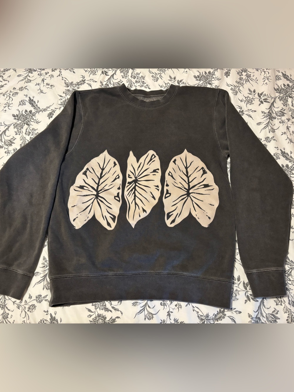 ALOHA Collection Grey Sweatshirt with Beige Leaf Prints